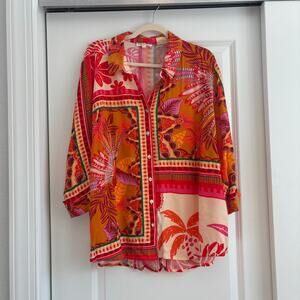 Christian Siriano Women’s Colorful Button Down Top Sz 3X Resort Beachy